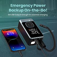 Portronics VAYU 8.0 Tyre Inflator – 4000mAh Portable | Digital Display | USB Output | Black |