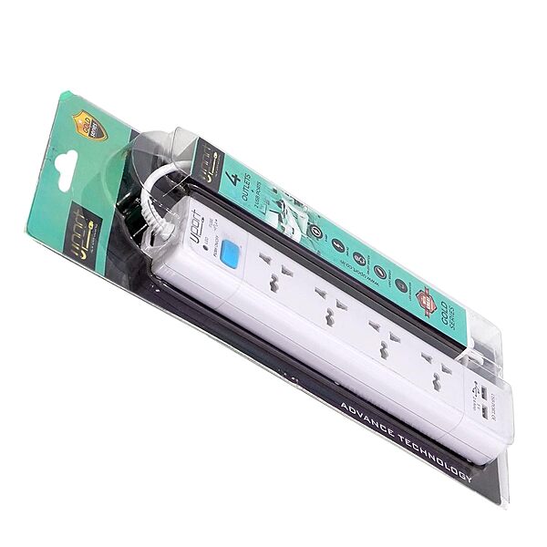 Upix Universal Power Strip – 2 USB Ports | Extension Cord with Surge Protection | White