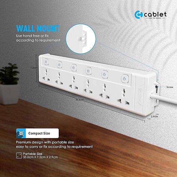 HAMMOK HALO 4+4 Power Strip – 3M, Individual Switches, Surge Protection, 8 Outlets, USB Ports, Overload Protection, Compact Design, Ideal for Home/Office, Safe and Convenient Power Solution.