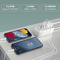 Portronics Volt 65 Pro Desktop Charger – 67W Dual Type-C PD, USB, AC Sockets, White