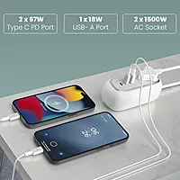 Portronics Volt 65 Pro Desktop Charger – 67W Dual Type-C PD, USB, AC Sockets, White