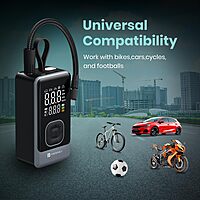 Portronics VAYU 8.0 Tyre Inflator – 4000mAh Portable | Digital Display | USB Output | Black |