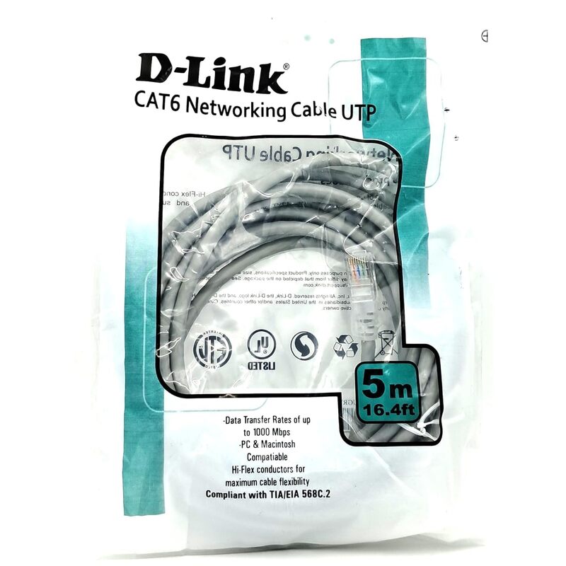 D-Link CAT6 Patch Cord 5 MTR (NCB 6AUGRYR1) D-Link CAT6 Patch Cord 5 MTR (NCB 6AUGRYR1)
