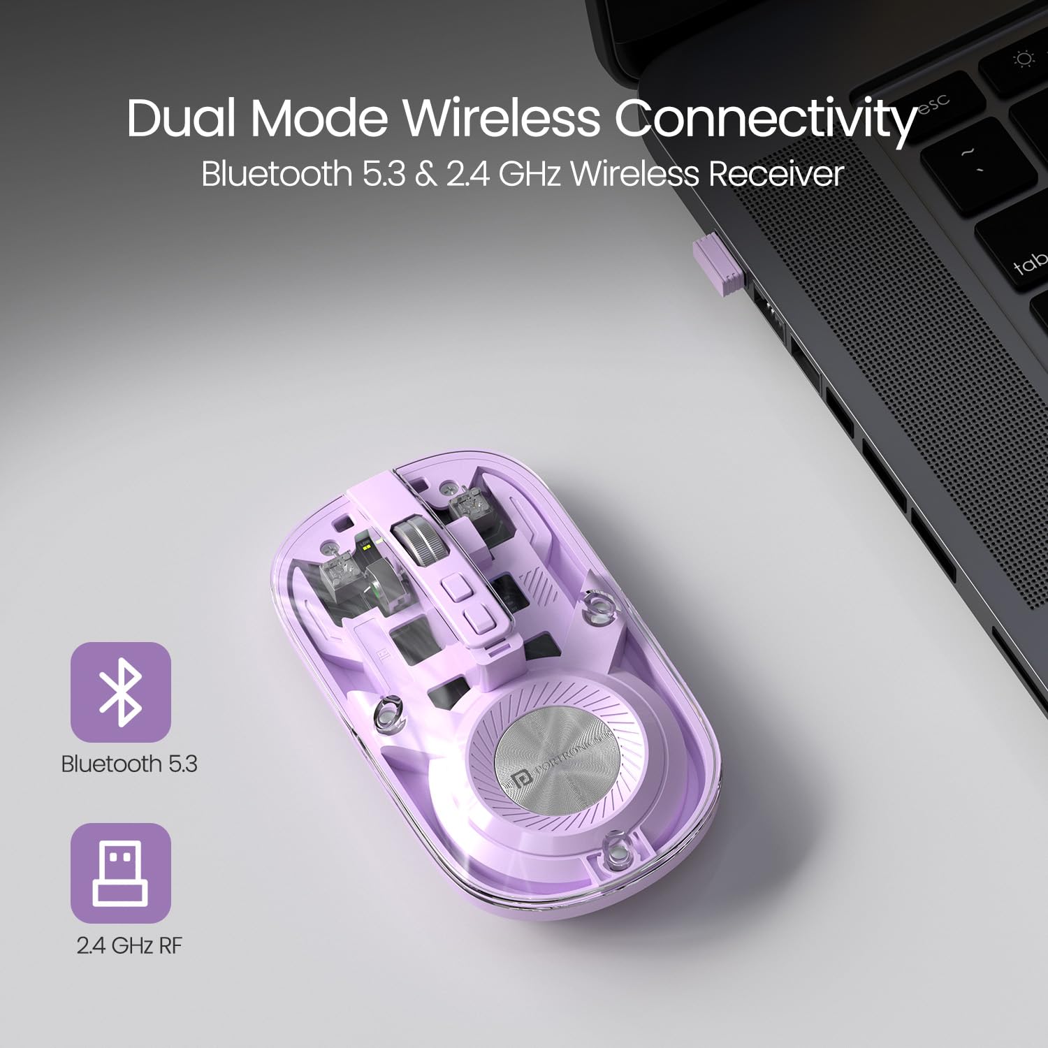 Portronics Toad 8: A sleek, transparent dual-mode Bluetooth mouse that seamlessly switches between devices. Ergonomic design, precise tracking, and long battery life make it perfect for on-the-go use.