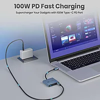 Portronics C-Konnect Plus is a versatile 3-in-1 USB-C HDMI adapter that supports 4K video output, USB 3.0 data transfer, and charging. Perfect for connecting devices to displays seamlessly.