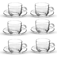 Treo by Milton Bistro Cup and Saucer Set, Transparent, Set of 12
