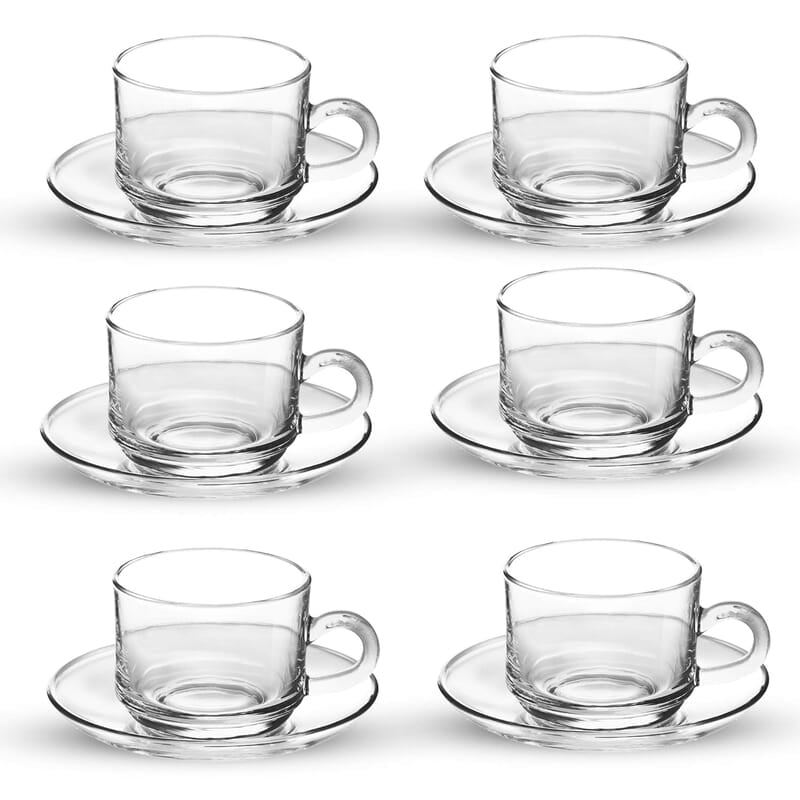 Treo by Milton Bistro Cup and Saucer Set, Transparent, Set of 12