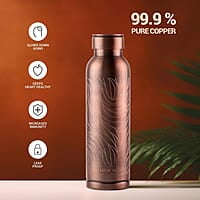 MILTON Copper Swasth Water Bottle, 940 ml, Copper Abstract Lacquer Coating, Curved bottle