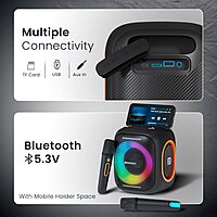 Portronics Dash 10 POR 2342 Bluetooth Speaker – 50W | Dual Karaoke Mics | RGB | Black