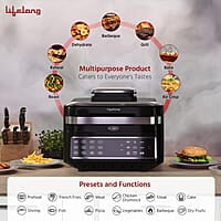 Lifelong Digital Air Fryer for Home with Smart Thermometer, 7 Litre with 12 Pre-Set Menus - 1400W