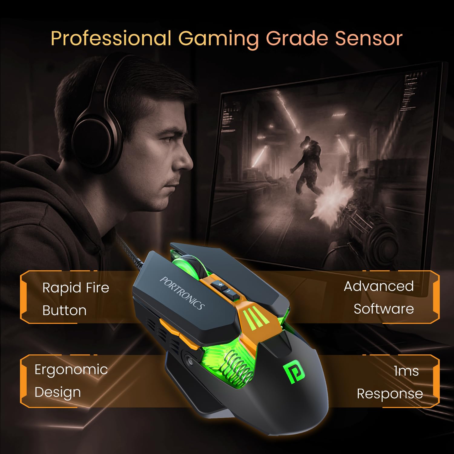 Portronics Vader 2.0 Gaming Mouse – USB Wired | Black | 1 Year Warranty