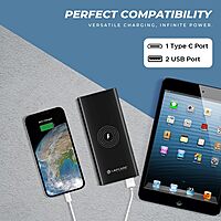 Lapcare MULT I LPB‑453: 10,000 mAh Li‑Polymer power bank with 22.5 W fast wired charging, 15 W wireless charging, dual USB + Type‑C ports, LED indicator & safety protections.
