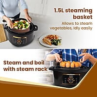 AGARO Royal Electric Pressure Cooker, 3 Liter Stainless Steel Inner Pot, 5 Preset Menu, Automatic Cooking