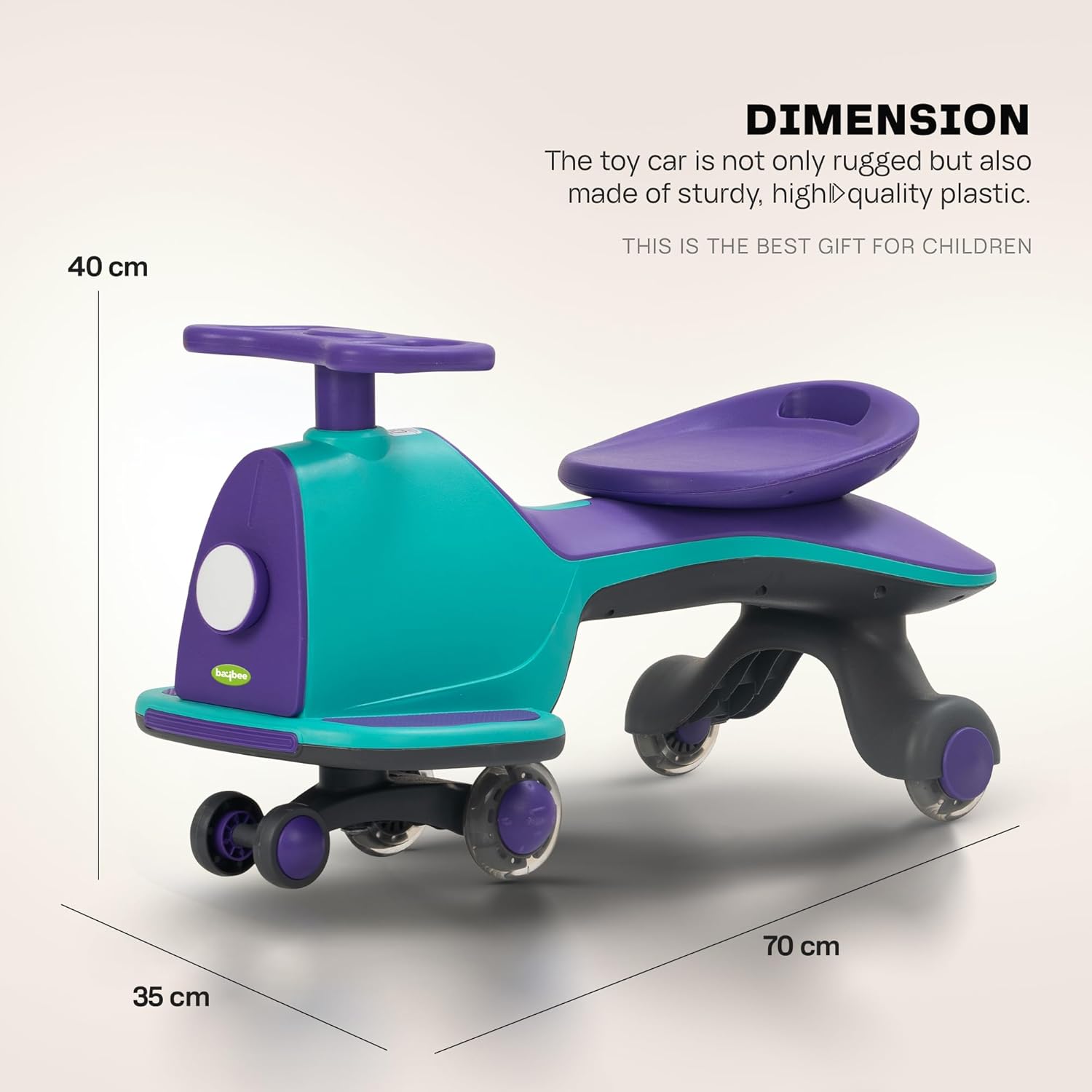 Baybee Nord Kids Magic Swing Car for Kids- Green/Violet Baybee Nord Kids Magic Swing Car for Kids- Green/Violet