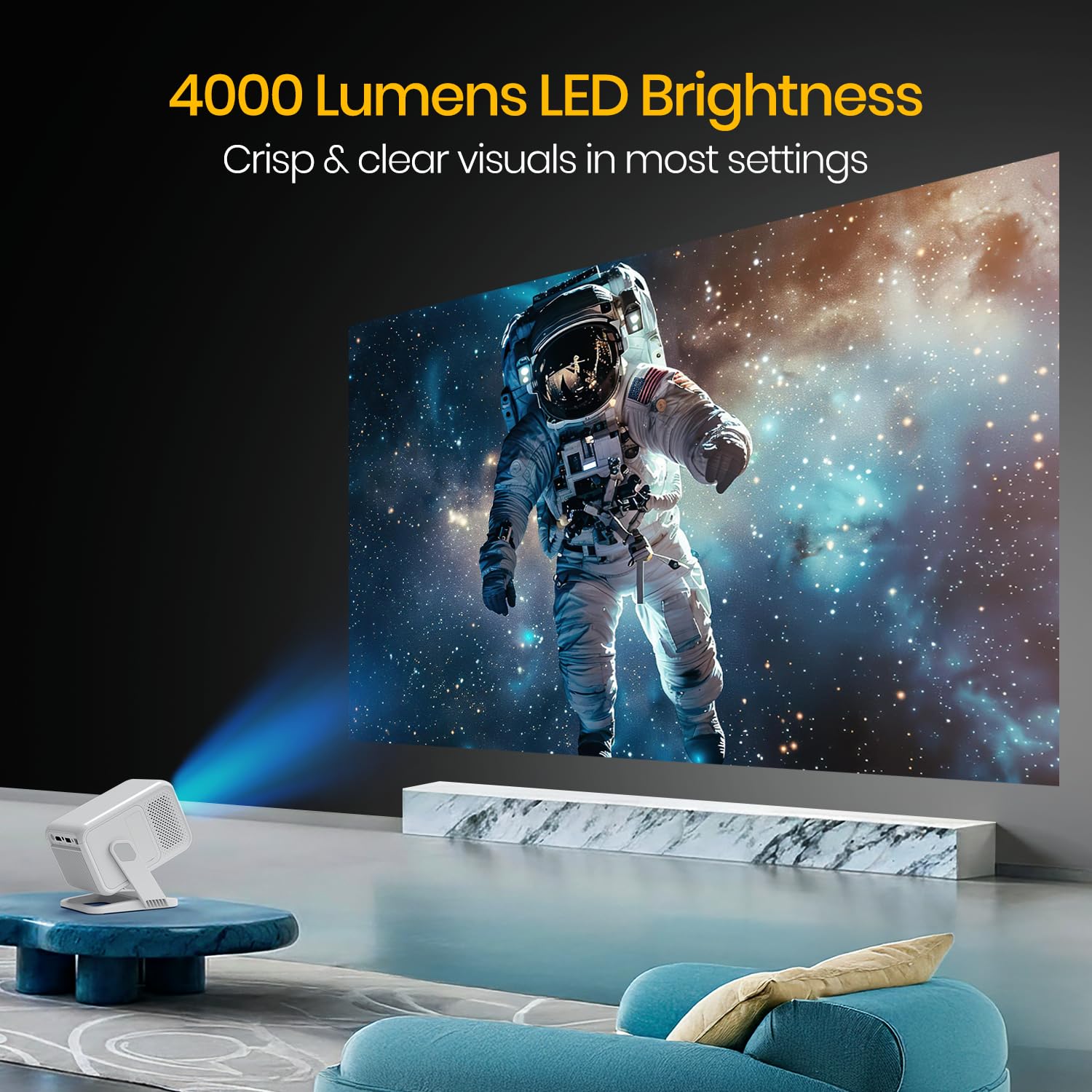 Portronics Beem 450 Smart Projector – 1080p Full HD, Grey, compact, wireless, vibrant visuals, perfect for home entertainment, presentations, and big-screen fun.
