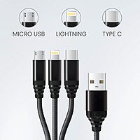 Just Corseca SPEEDY GO 3-in-1 Fast Charging Cable – 65W | USB to Type-C, Micro USB & Lightning