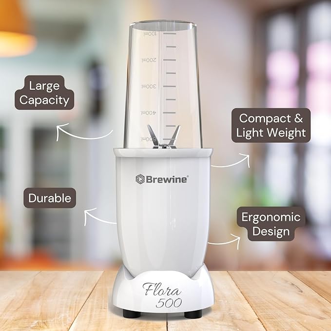 Brewine 500W White Blender – Multi-Functional – Includes Jars for Juicing, Mixing & Grinding