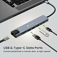 Portronics Mport 8 USB-C Hub/Docking Station (8-in-1) – 4K HDMI, Ethernet, USB Ports, (Grey)