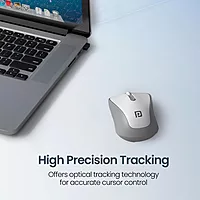 Portronics Toad 34: Sleek White Wireless Mouse featuring USB connectivity and adjustable DPI settings for precision. Ergonomic design ensures comfort during long hours of use. Perfect for work!