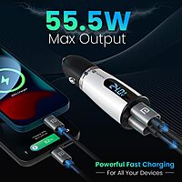 Portronics Car Power Armour 55.5W Fast Car Charger Type-C PD & USB with LED Display