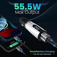 Portronics Car Power Armour 55.5W Fast Car Charger Type-C PD & USB with LED Display