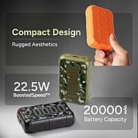 Ambrane 20000mAh Rugged Compact Powerbank, Slim & Lightweight with 22.5W Fast Charging, USB & Type C Output