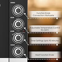 AGARO ROYAL 60 Litres Oven Toaster Griller (OTG), Motorised Rotisserie, Convection, 3 Heating Modes, 3 Function Options, 2000W