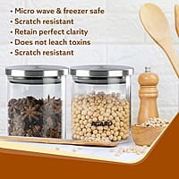 AGARO Elite Borosilicate Glass Jar 600 ml, Round Shaped, Steel Lid Pack of 2