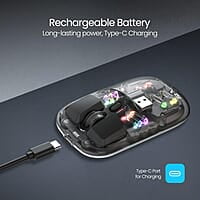Portronics Toad 5 Transparent Bluetooth Mouse with 2.4 GHz & BT 5.3 Dual Wireless, Rechargeable, RGB Lights, Connect 3 Devices, Sleek Design for Laptop, Smartphone, Tablet