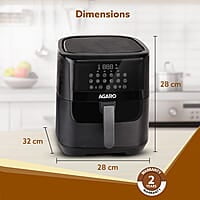 AGARO Elegant Air Fryer, 6.5L, 12 Preset Cooking Modes, 360 Degrees Air Circulation With Variable Temperature Settings, Frying, Grilling, Toasting, Roasting, 1800W, Black