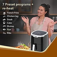 AGARO Galaxy Digital Air Fryer For Home, 4.5L, Electric Air Fryer, Convection Oven, 1400W, 7 Preset Programs & Reheat, 360 Degrees Air