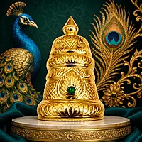 Traditional Gold Plated Crown Kalasam for Deity | Decorative Temple Head Crown with Blue Stone