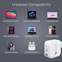 Portronics Adapto 65C 65W Type-C GaN Fast Charger | PD USB-C Wall Adapter White