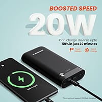 Ambrane 20000mAh Powerbank, 20W Fast Charging, Triple Output (2 USB & 1 Type C)