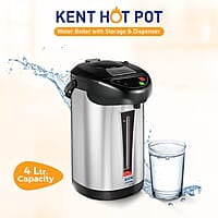 KENT Hot Pot Auto Electric Kettle With Water Dispenser 4L Storage Capacity 750W Appliance to Ensure Super Fast Boiling SS Inner Pot & Plastic Outer Body Reboil Feature Overheating Protection Silver