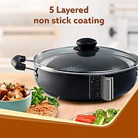 AGARO Elegant Non Stick Kadai with Glass Lid, 3.5L Capacity, 26 cm Diameter, Induction & Gas Oven