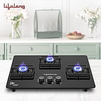 Lifelong 3 Gas Burner Top - 3 Burners Hob Top Gas Stove with Automatic Ignition - Toughened Glass top Gas Stove