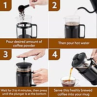 AGARO Delite French Press Coffee And Tea Maker, Borosilicate Glass Body With Sleeves, Glass Carafe, BPA Free Plastic Lid Strainer, 600Ml