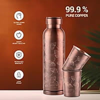 MILTON Copper Elegante Gift Set (1- Bottle, 940 ml and 2-Tumbler, 290 ml Each), Copper Petals
