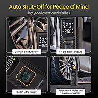 Portronics VAYU 9.0 Tyre Inflator – 6000mAh Portable | Rechargeable + Wired | USB Output | Black