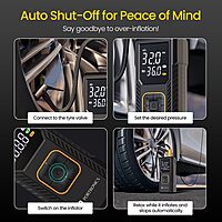 Portronics VAYU 9.0 Tyre Inflator – 6000mAh Portable | Rechargeable + Wired | USB Output | Black