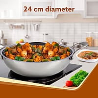 AGARO Regency Tri-Ply Steel Kadai, 2.25L Capacity, 24 cm  Stainless Steel