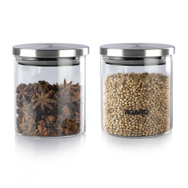 AGARO Elite Borosilicate Glass Jar 600 ml, Round Shaped, Steel Lid Pack of 2