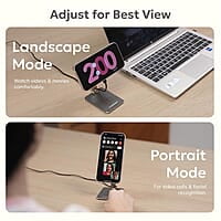 Ambrane 15W MagSafe Wireless Charger & Mobile Stand Lightweight & Foldable for iPhone 15/15 Plus/15 Pro/15 Pro Max, iPhone 12/13/14 Series & Other Qi Devices + Magnetic Ring Aerosync S1