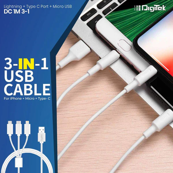 Digitek Lightning Cable 2 A 1 m USB compatible, One Cable DC1M 3-1