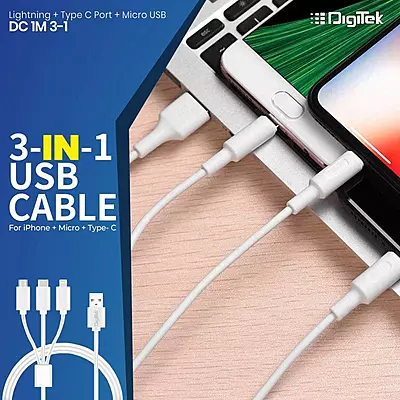Digitek Lightning Cable 2 A 1 m USB compatible, One Cable DC1M 3-1 Digitek Lightning Cable 2 A 1 m USB compatible, One Cable DC1M 3-1