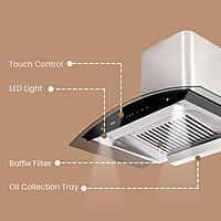 AGARO Grand Kitchen Chimney 90 cm 1200 m3/hr Auto-Clean Curved Glass Kitchen Hood