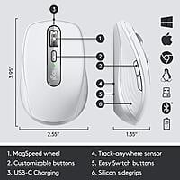 Logitech MX Anywhere 3 Compact Performance Mouse Wireless, Magnetic Scrolling | Pale Grey