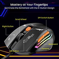 Portronics Vader Blue Gaming Mouse – 6400 DPI | Customizable Buttons | RGB Lighting | Ergonomic Design | High Precision Sensor | PC & Laptop Compatible