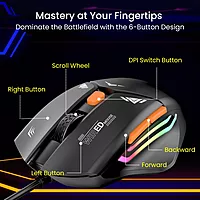 Portronics Vader Grey Gaming Mouse – 6400 DPI, ergonomic design, customizable buttons, RGB lighting, high precision, smooth tracking, durable build.